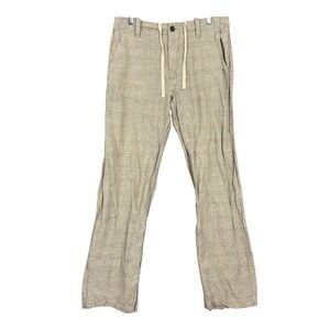Banana Republic Pants Mens 32x34 Beige Linen Cotton Check Plaid Chino Drawstring